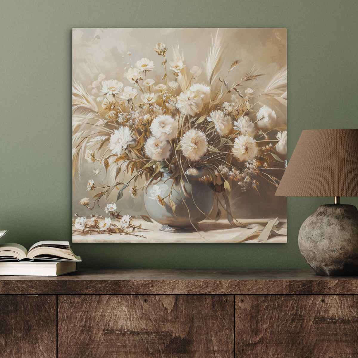 AKUSTIKBILD - Blumen - Vase - Stilleben - Beige - 60x60 - Creme, Kunststoff (60/60/0.9cm) - MuchoWow