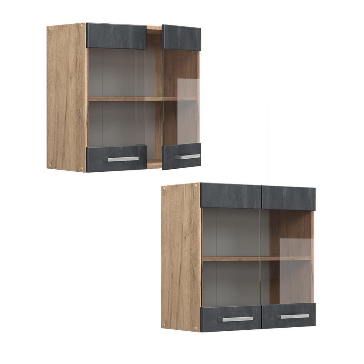 KÜCHENGLASSCHRANK R-Line Schwarz Beton 60 cm - Eiche Wotan/Schwarz, Holzwerkstoff (60/60/31cm) - Vicco