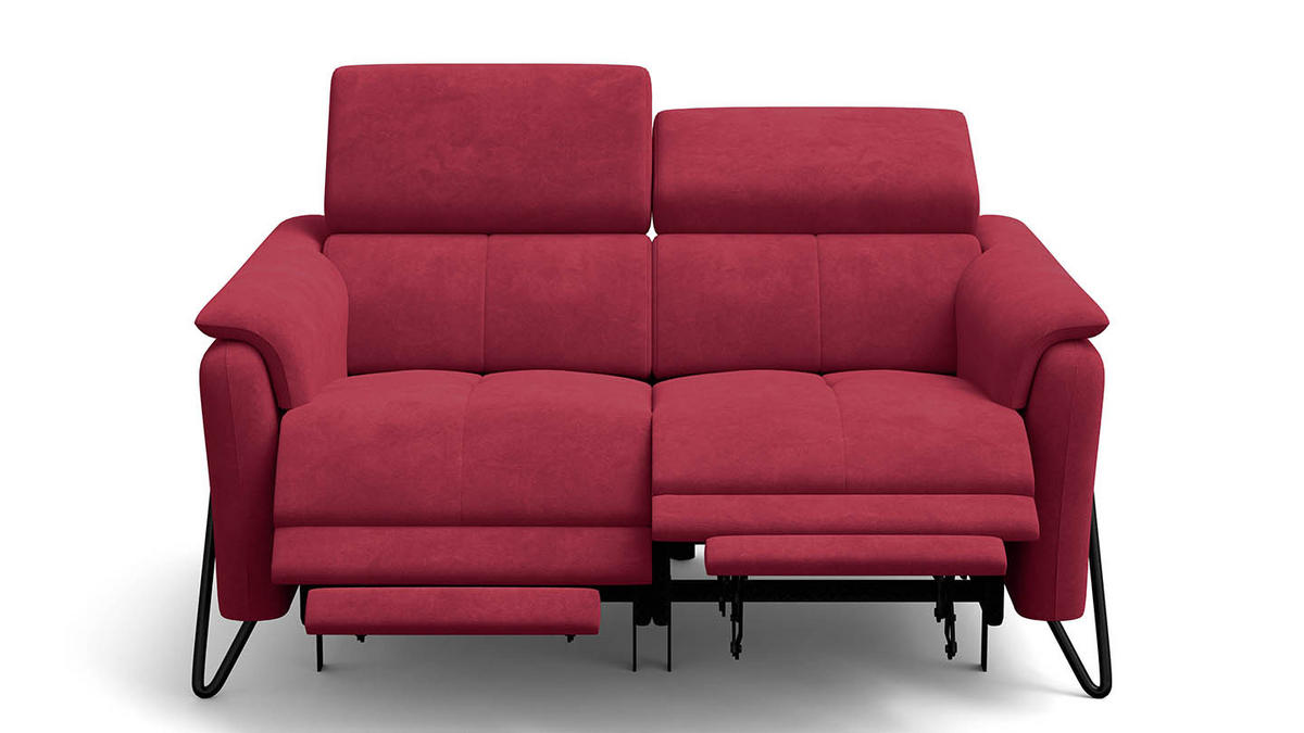 RELAXSOFA RODEN 2-Sitzer mit 2 Relax, rostrot, Veloursstoff - Rot, Holz/Textil (148/82/103cm) - Wozimo