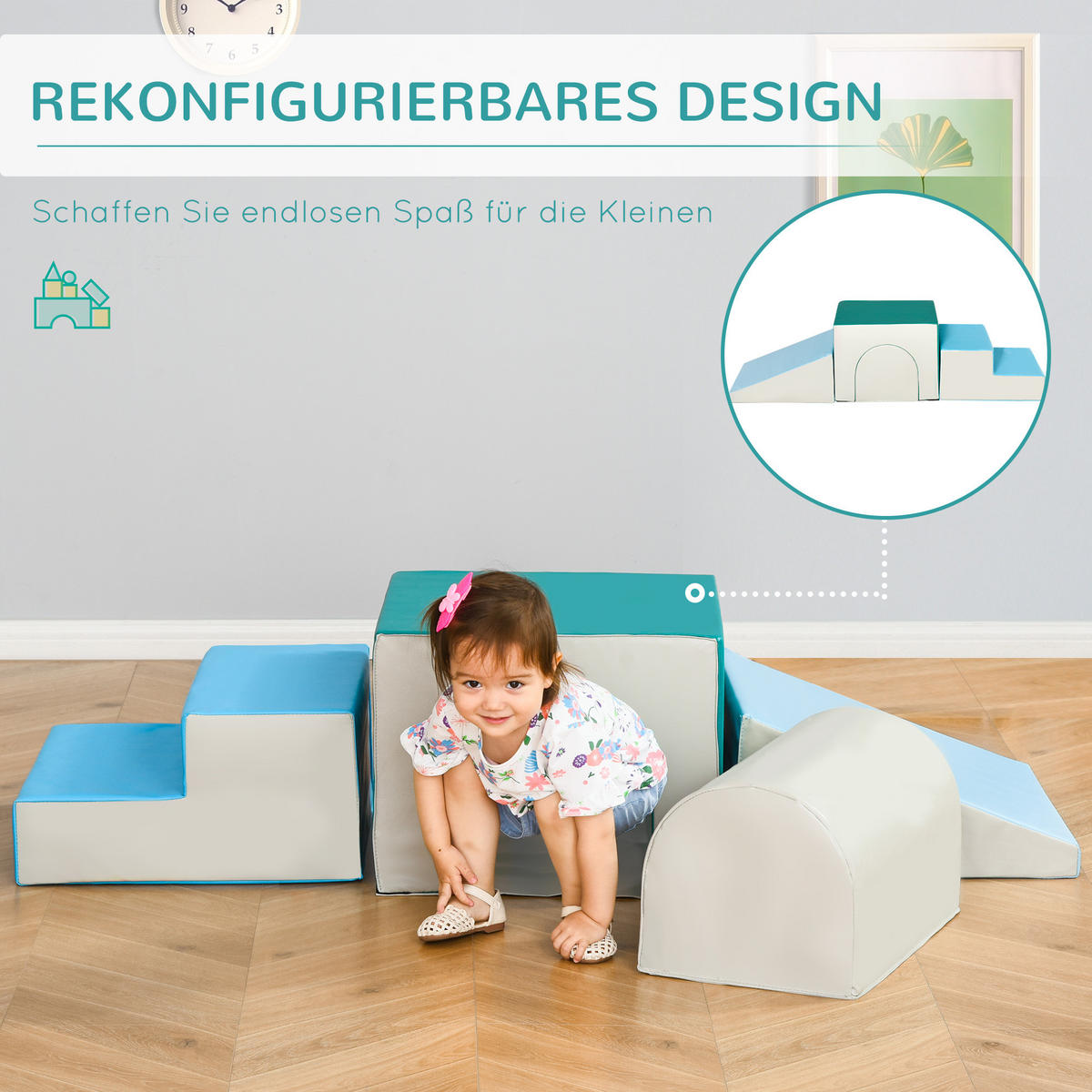 KINDER-SOFTPLAY-SET - Blau, Kunststoff (50/39/150cm) - HOMCOM