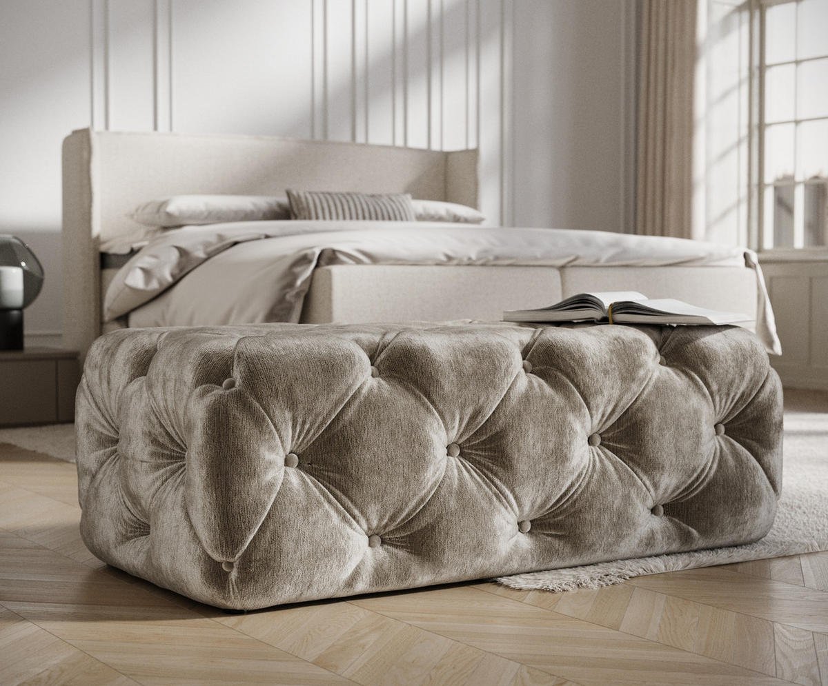 POUF Cosimo Beige Chenille - Beige/Schwarz, Holz/Holzwerkstoff (130/39/65cm) - Maison de Reve