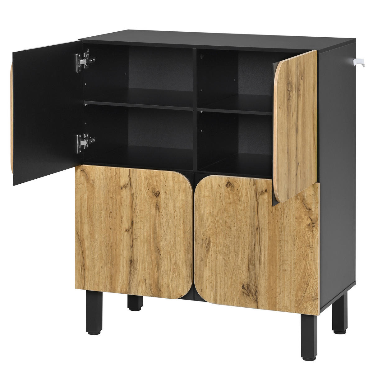 SCHUHSCHRANK 80/38,5/95 cm mit 4 Türen, verstellbaren Einlegeböden und Soft-Close, Schwarz/Natur - Schwarz, Holzwerkstoff (80/95/38.5cm) - Redom