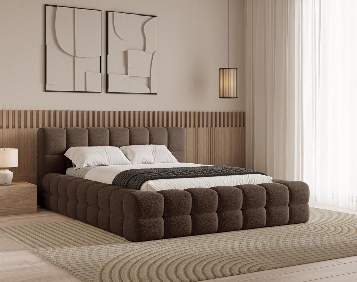 POLSTERBETT 180x200 mit Bettkasten, Lattenrost und Kopfteil, Eleganter Bouclé-Stoffbezug Braun - Braun, Holz (180/200cm) - Chilly