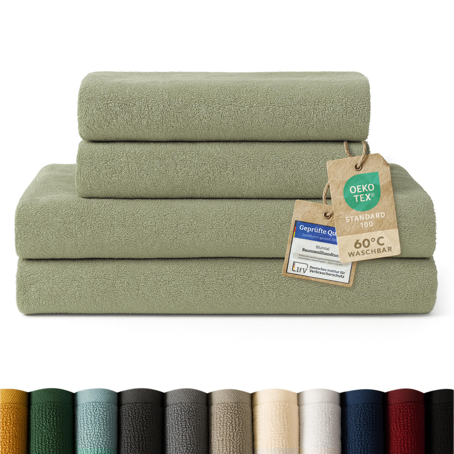 BADETUCH 4-teilig, 2x Badetuch 70/140 + 2x Handtuch 50/100 cm, Hellgrün - Hellgrün, Textil (70/140cm) - Blumtal