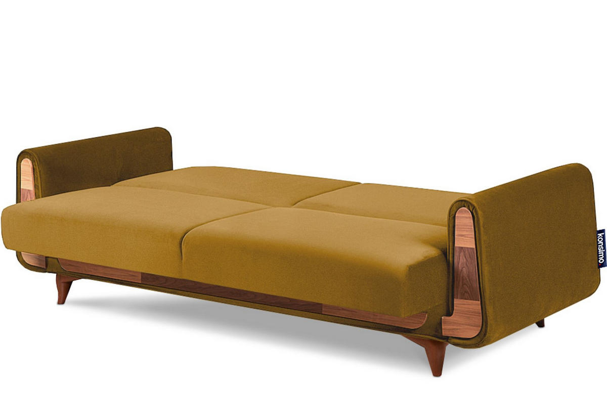 3-SITZER-SCHLAFSOFA GUSTAVO mit Armlehnen, Gelb - Gelb/Braun, Holz/Holzwerkstoff (230/98/98cm) - KONSIMO®