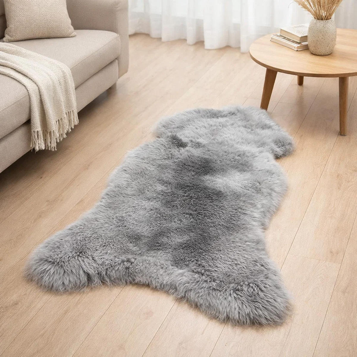 SCHAFFELL Natur Lammfell Weich Flauschig Wohnteppich, Silber, ca. 130 cm - Silberfarben, Fell (70/130cm) - Provellus