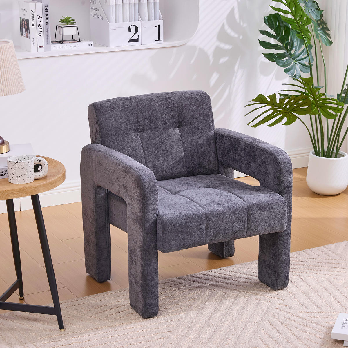 SESSEL Chenille Grau - Grau, Holzwerkstoff/Textil (67.5/74.5/69cm) - WISHDOR