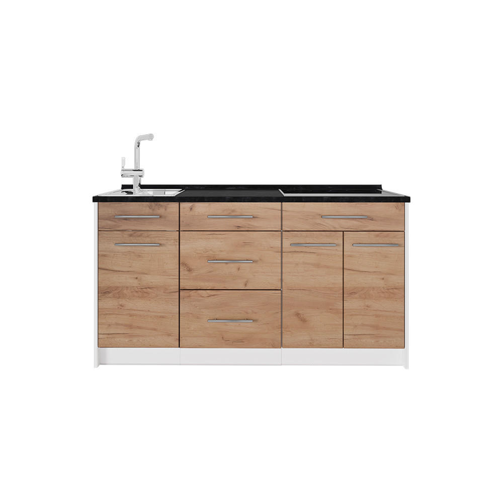KÜCHENBLOCK Fame-Line, Goldkraft Eiche/Weiß, 150 cm, AP Anthrazit - Honigeiche/Weiß, Holzwerkstoff (150/82/60cm) - Vicco