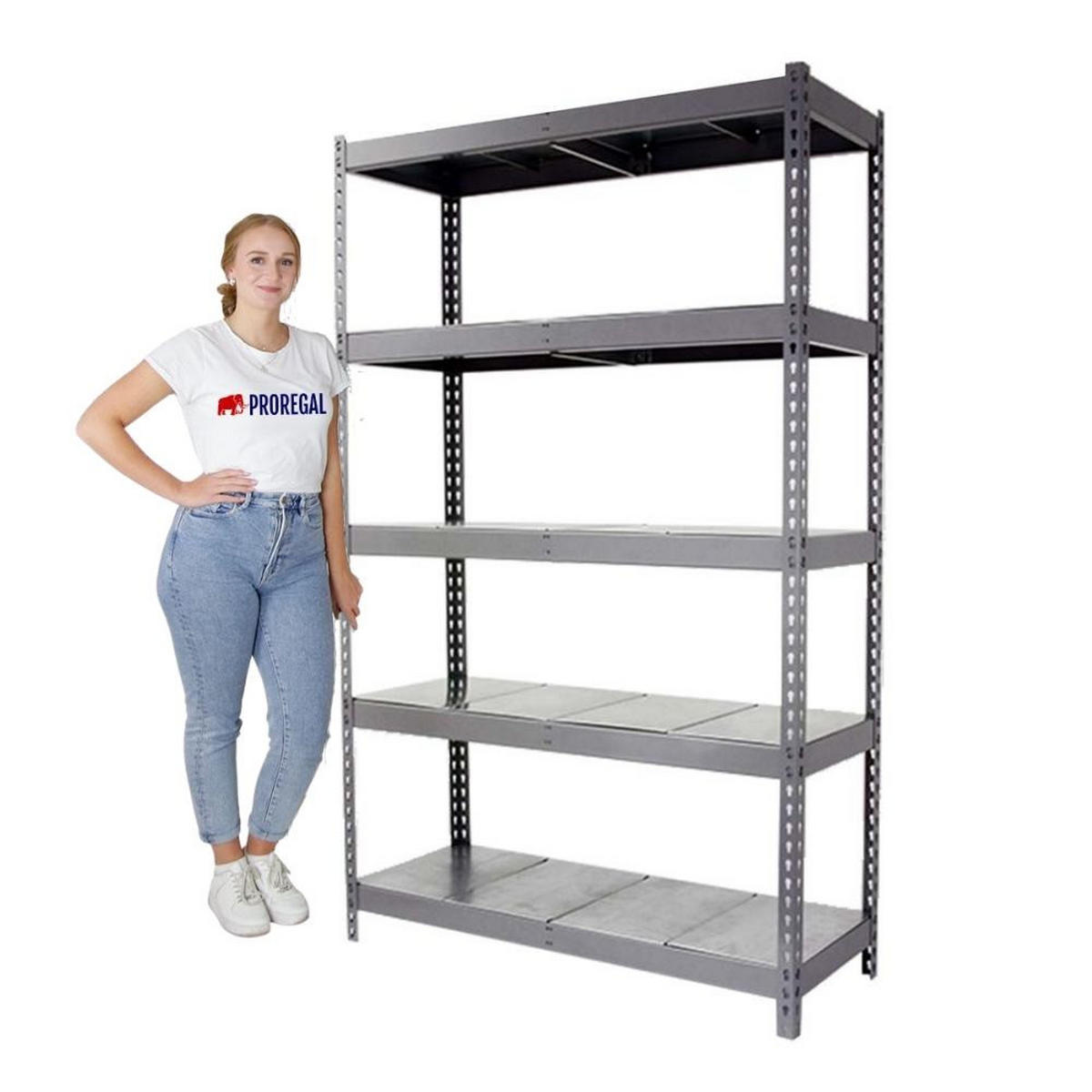 SCHWERLASTREGAL METAL YETI FIVE | HxBxT 200x180x75cm | Fachlast 400kg | Grau - Grau, Metall (180/200/75cm) - PROREGAL