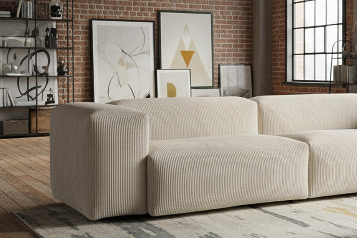 SOFA CELESTE Cremeweiß Cord - Creme/Schwarz, Kunststoff/Textil (302/72/114cm) - KAWOLA