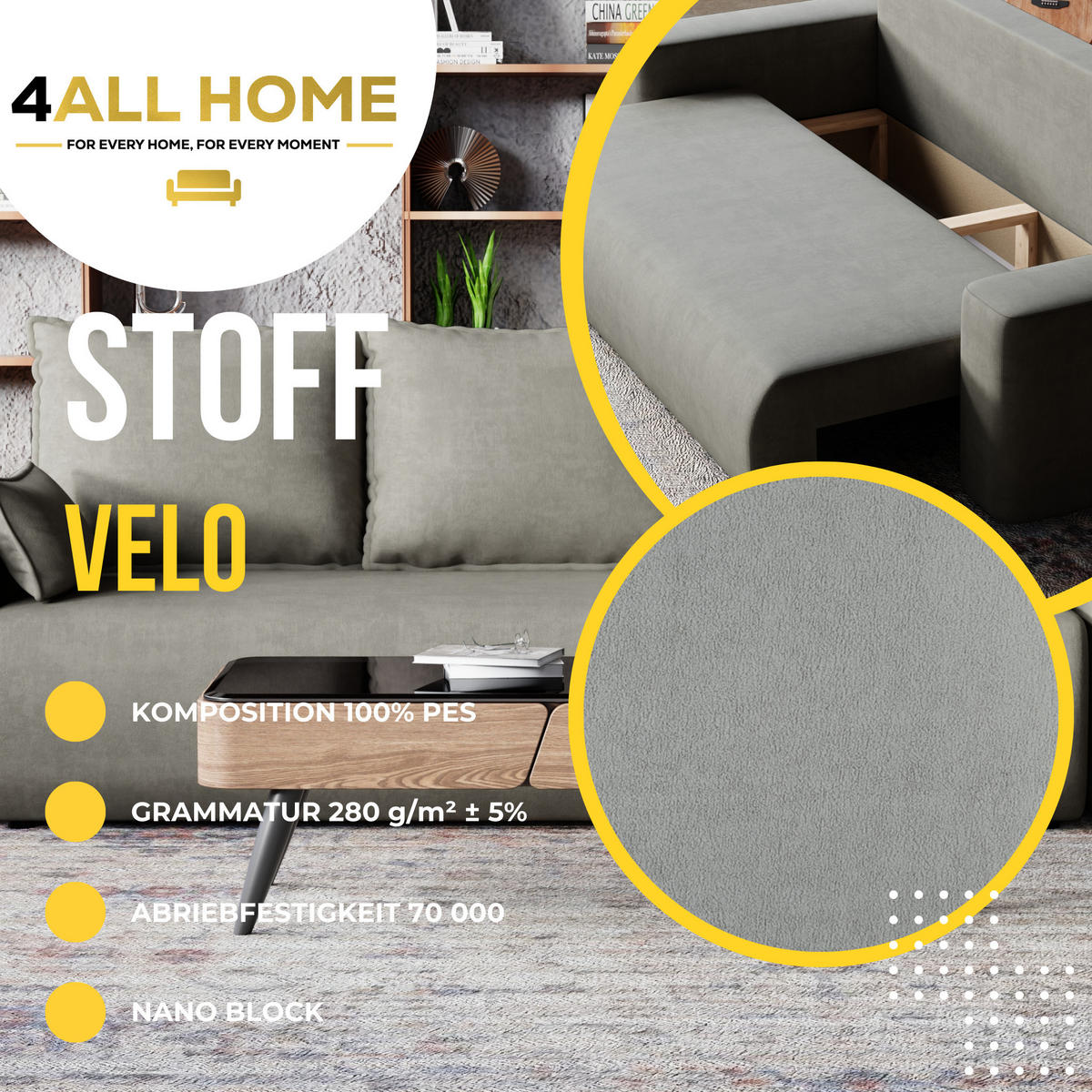 SOFA Bubi mit Bettkasten und Schlaffunktion, Velourstoff - Hellgrau, Holzwerkstoff (242/85/95cm)