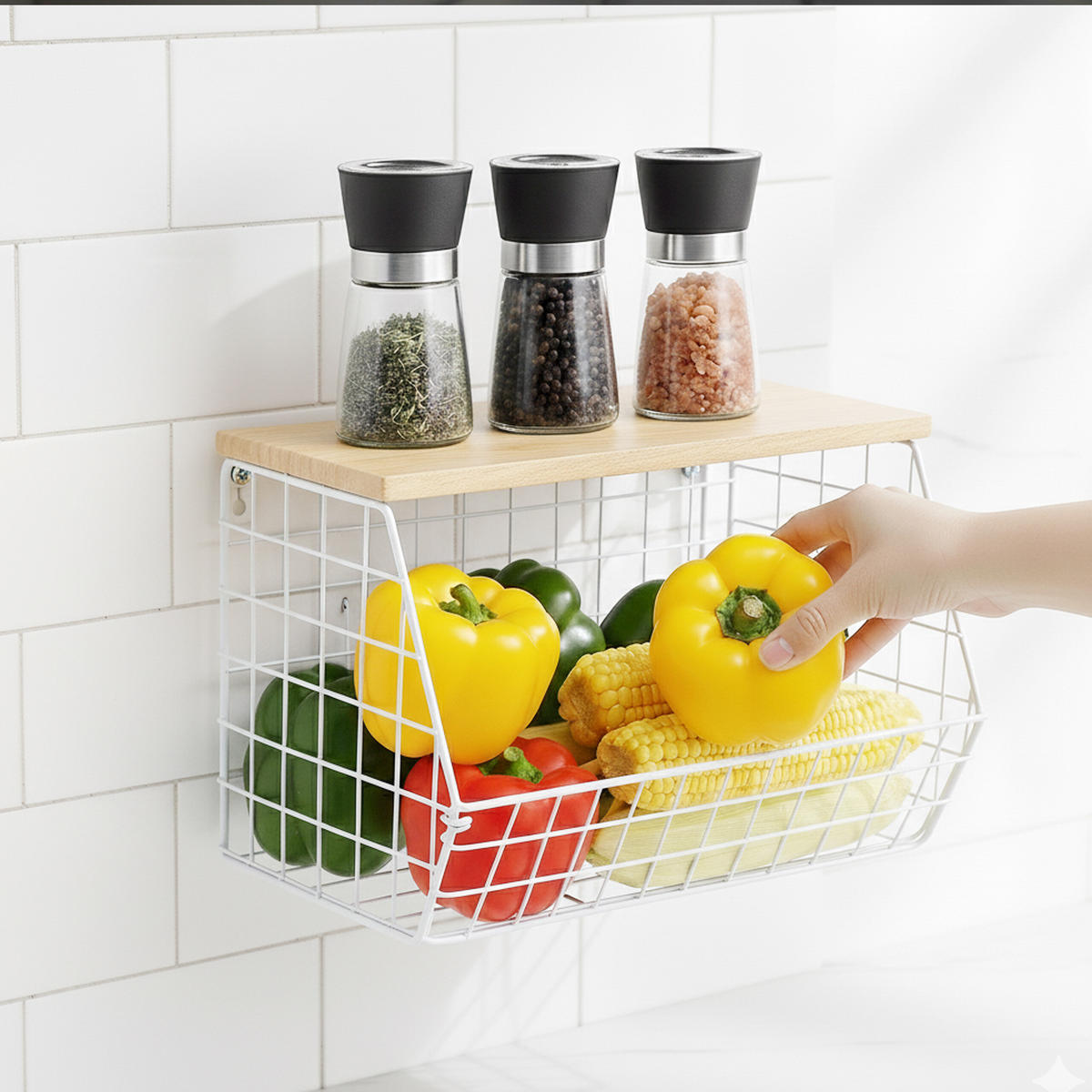 OBSTKORB Wandregal - Weiß, Holzwerkstoff/Metall (30cm) - Relaxdays