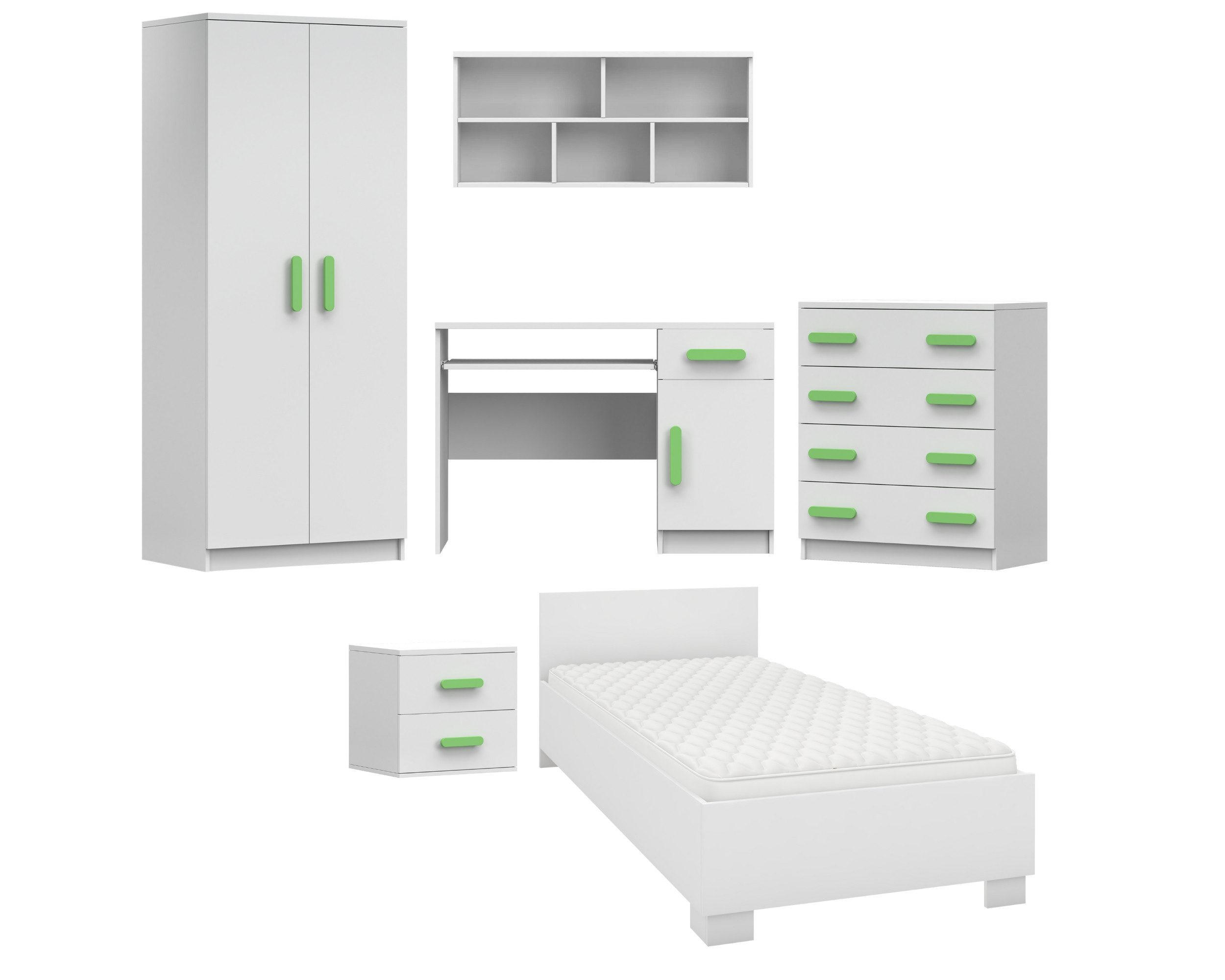 KINDERZIMMER-SET INGE I Weiß/Grün 6-teilig - Weiß/Grün, Holzwerkstoff (419/193/206cm) - Deine Möbel 24