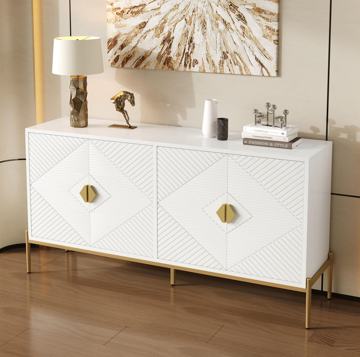 SIDEBOARD 162/40/80 cm aus MDF und Holzwerkstoff mit 3D-Fronten Weiß - Weiß, Holzwerkstoff (162/80/40cm) - Modenvie