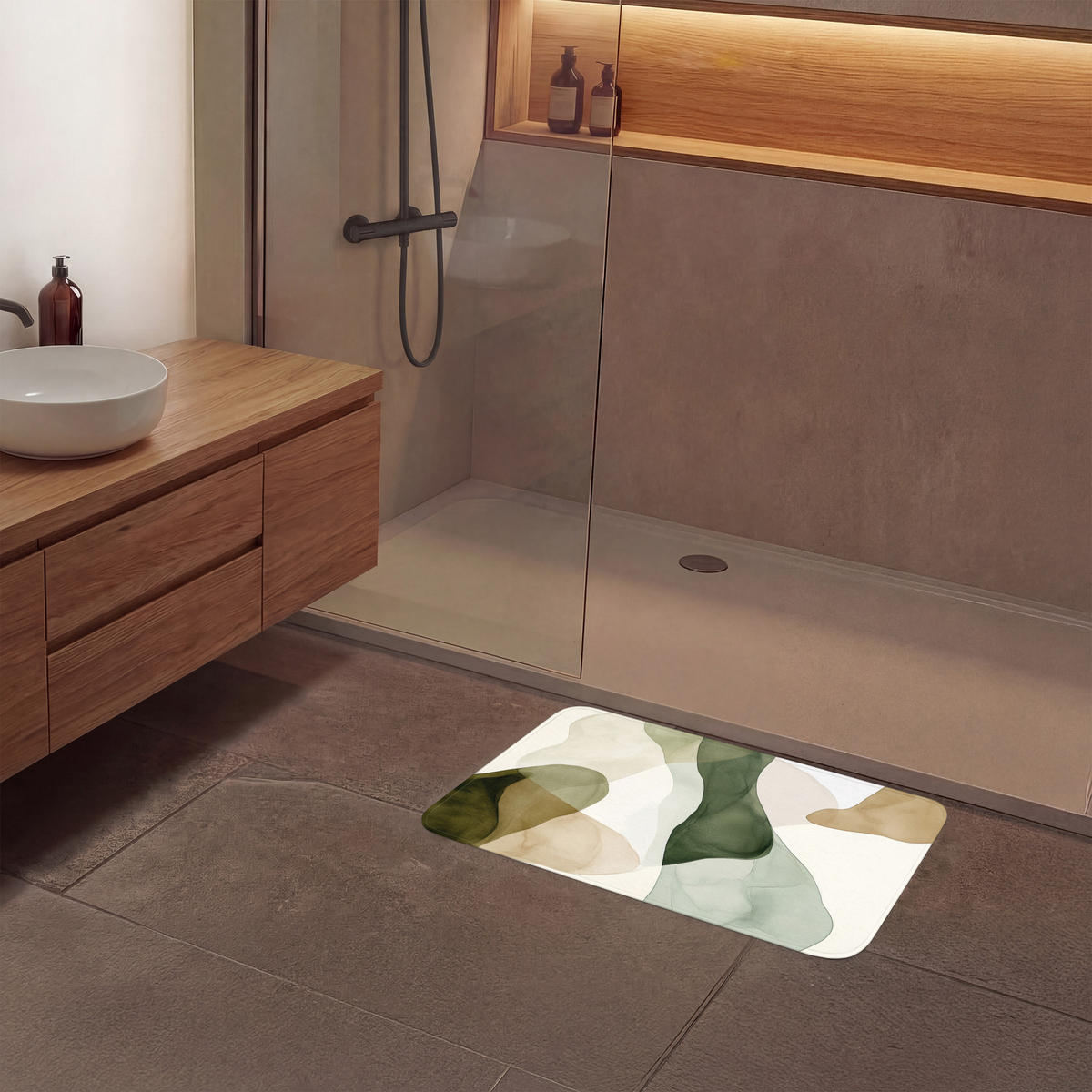 KÚPEĽŇOVÁ PREDLOŽKA Japandi - Abstraktné - Zelené 80x50 cm - zelená, textil/plast (80/50cm) - OnlyWow