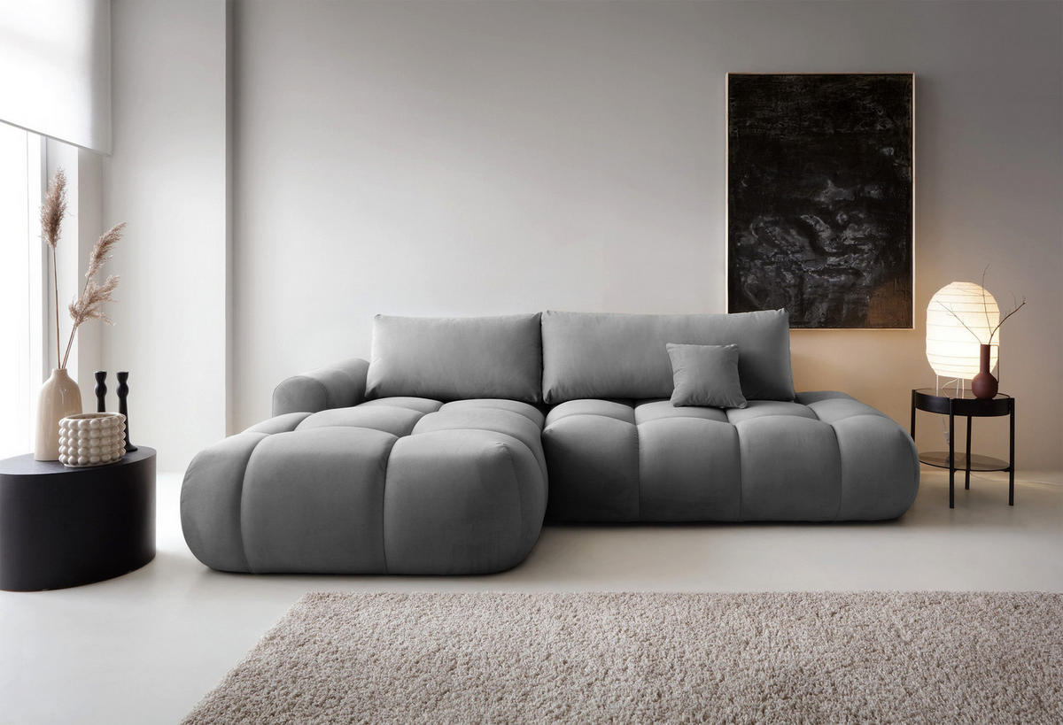 ECKSOFA Ombo Grau Velours 280 cm - Schwarz/Grau, Kunststoff/Textil (284/167cm) - Selsey