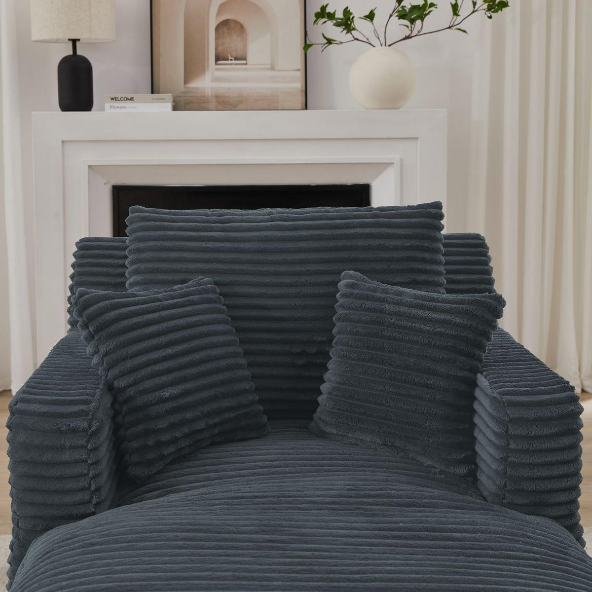 SOFA Cord Dunkelgrau - Dunkelgrau, Textil (100/82/166cm) - WISHDOR