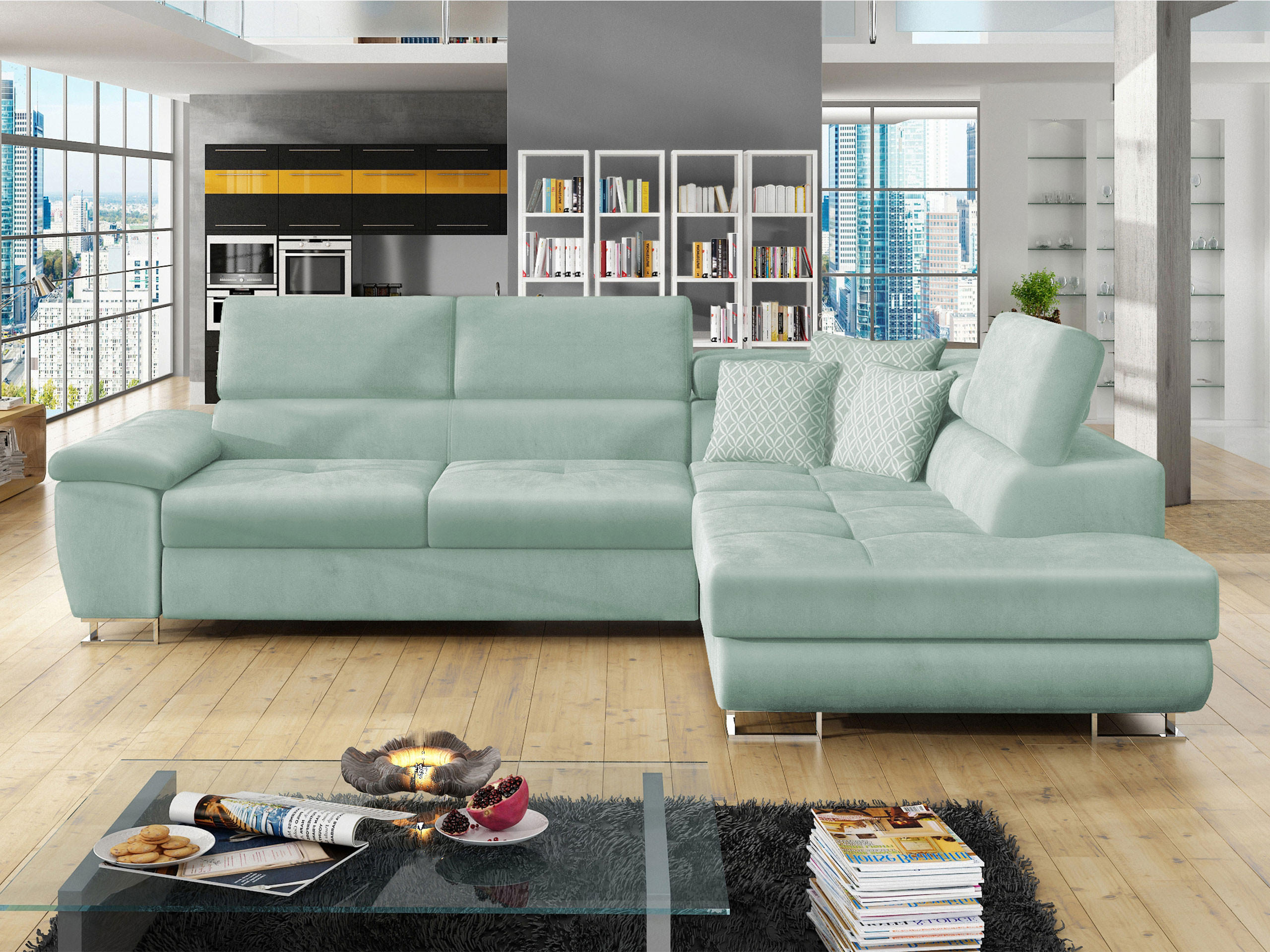 ECKSOFA Cotere, Seite: Rechts - Mintgrün, Holz/Textil (270/202cm) - MIRJAN24