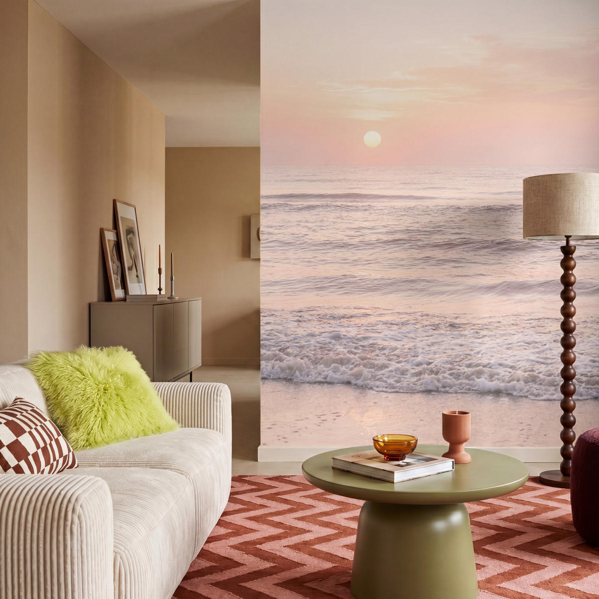 TAPETE - Sonne - Strand - Rosa - 200x260 cm - Hellrosa, Papier (200/260cm) - OnlyWow