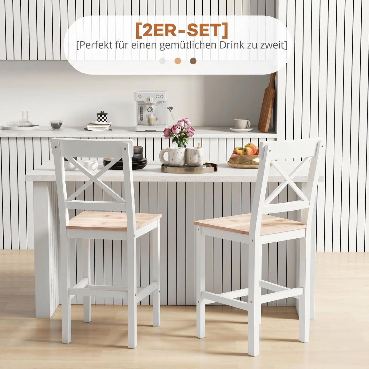 BARHOCKER Natur 2er-Set 41/46/97,5 cm - Naturfarben, Holz (46/97.5/41cm) - PANGIVO