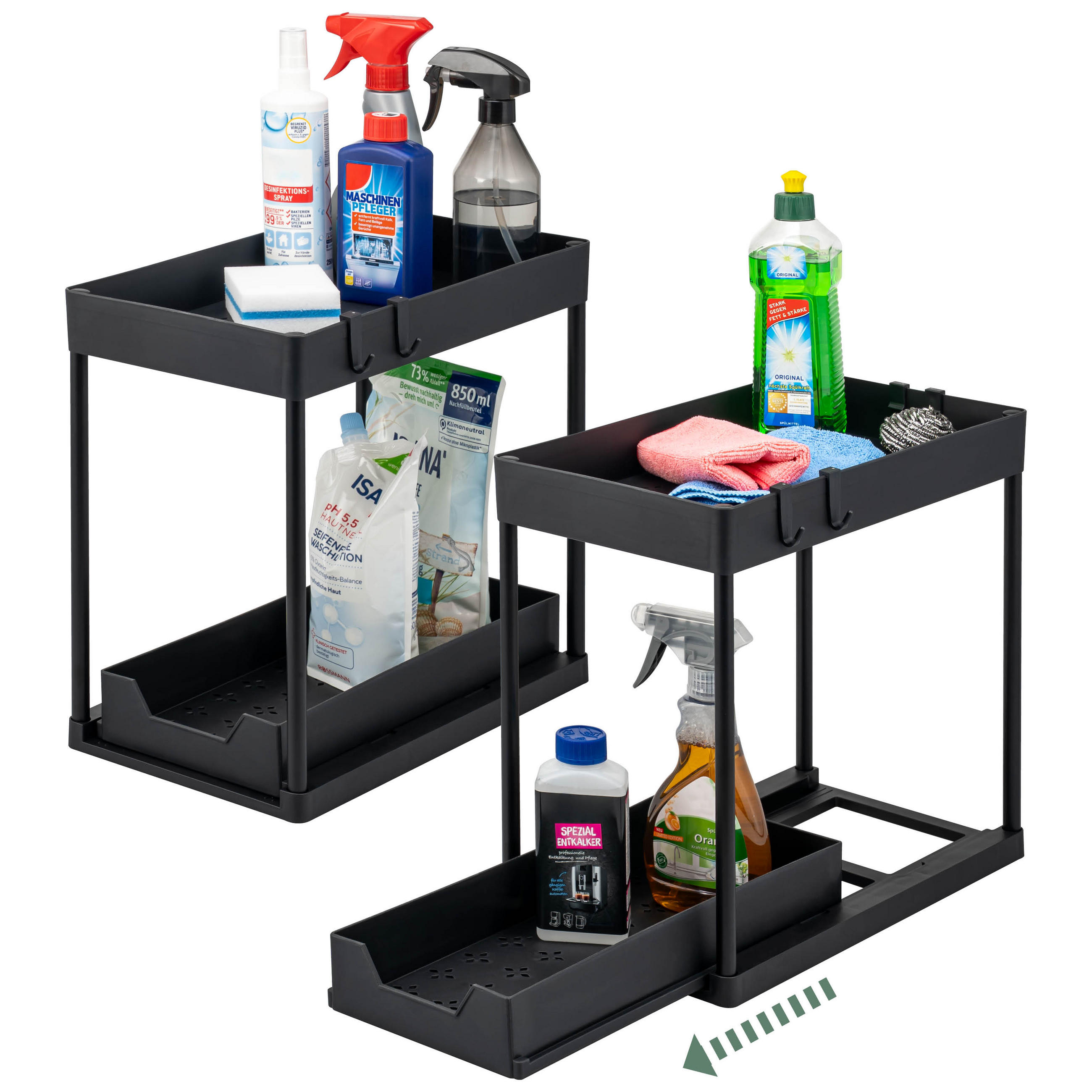 SPÜLSCHRANK-ORGANIZER 2er Set, aus Kunststoff und Metall, schwarz - Schwarz, Kunststoff (20/34/37.5cm) - eluno