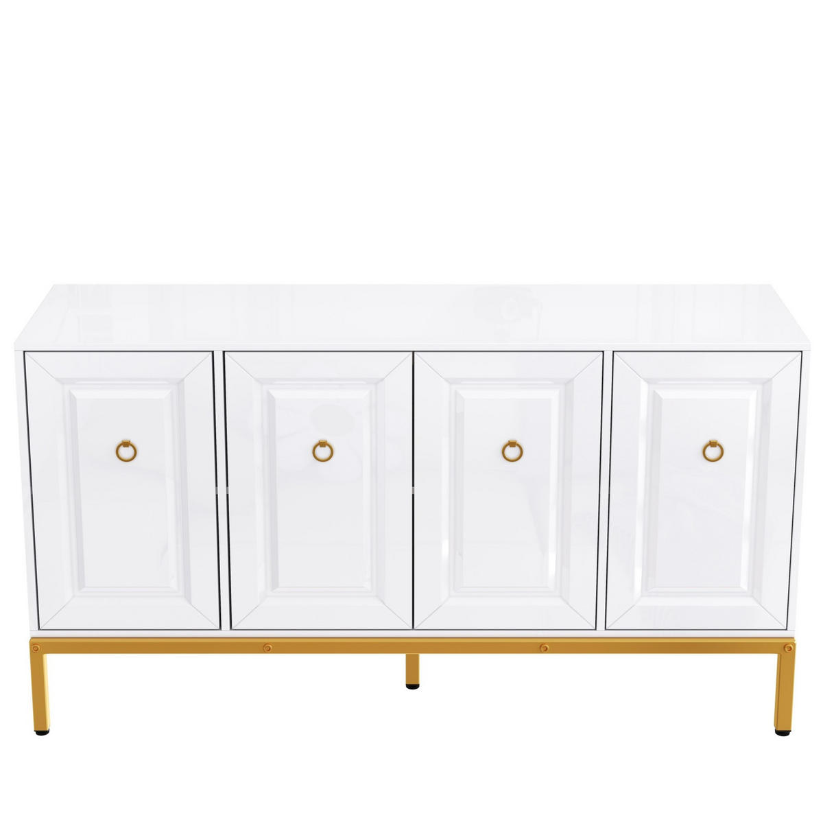 BOČNÍ skříň 140/40/80 cm bílá z MDF a dřevotřísky s lesklým povrchem a zlatými nohami - bílá, kompozitní dřevo (140/80/40cm) - OKWISH