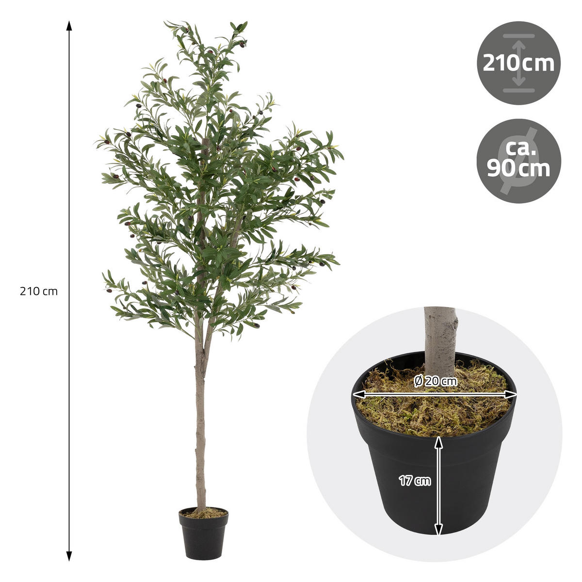 KUNSTPFLANZE Olive - Anthrazit/Grün, Holz/Kunststoff (210cm) - ML-DESIGN