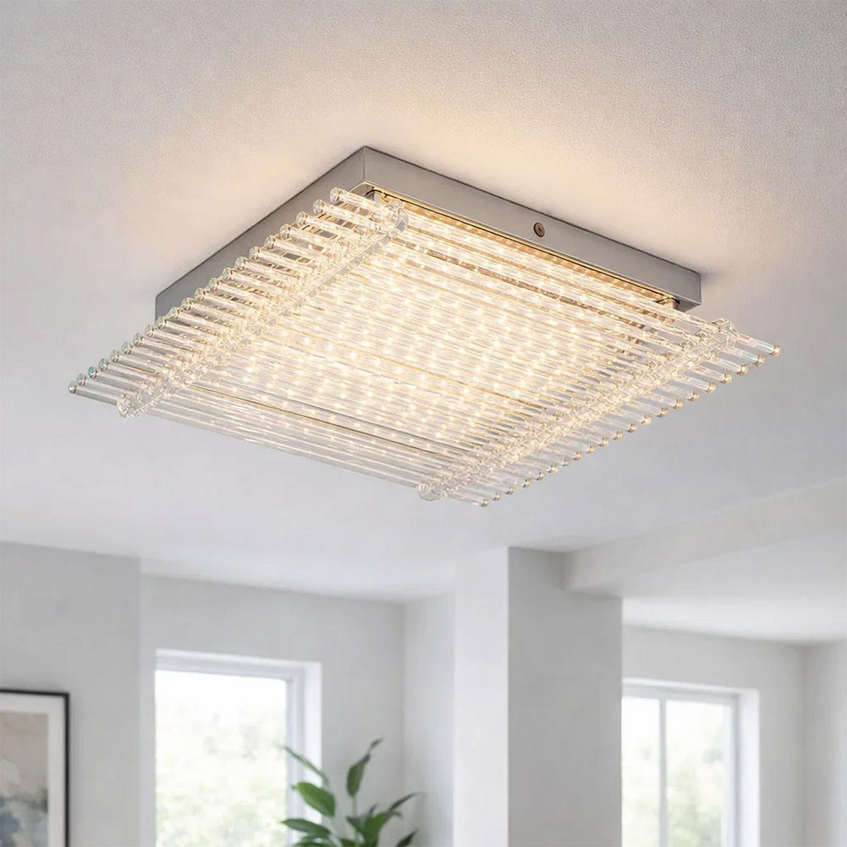 LED DECKENLEUCHTE Glasstäbe Klar Silber - Silberfarben, Glas (31/31/7cm) - Globo Lighting