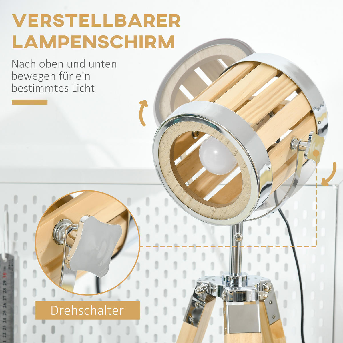 TISCHLEUCHTE, Tischlampe, Stahl, Natur - Multicolor, Metall (30/30/68cm) - HOMCOM