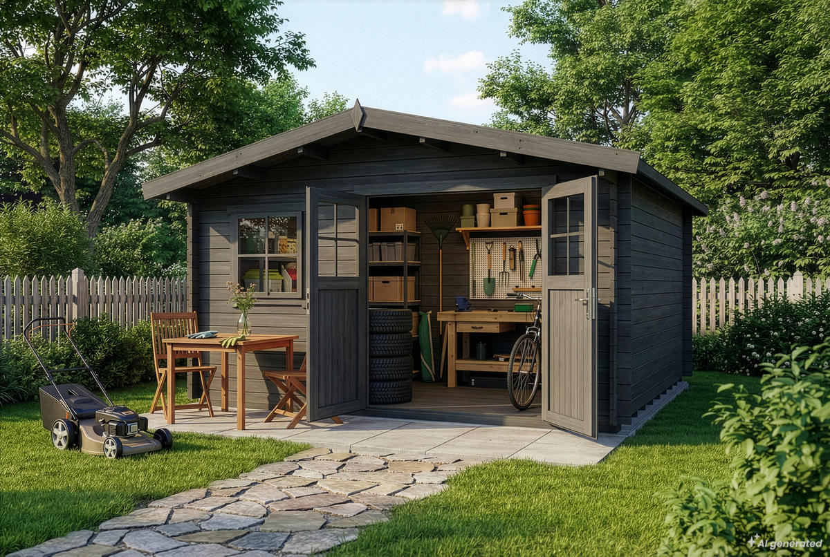 GARTENHAUS Holz Valeria - Grau, Holz (438/222/427cm) - Alpholz