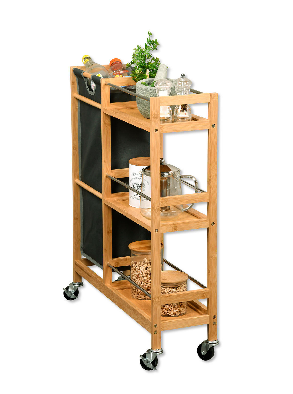 KÜCHENREGAL auf Rollen Braun 20/68/78 cm - Braun, Naturmaterialien (68/78/20cm) - Kesper
