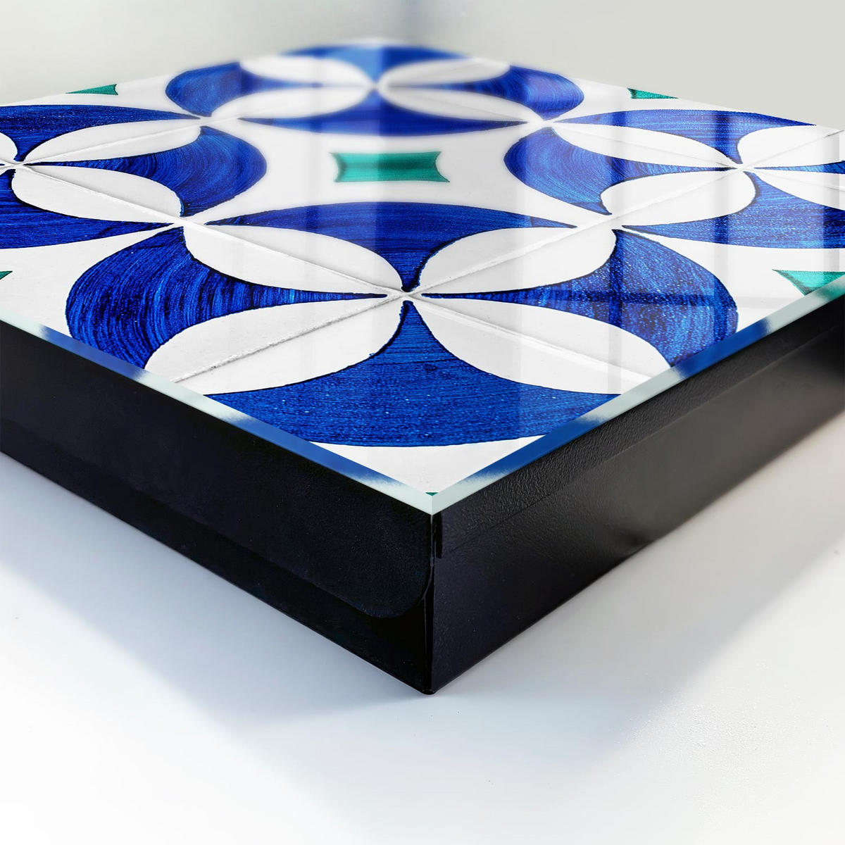 SCHLÜSSELBOX Schwarz 30x30 cm- Türöffnung nach rechts - Geometrisches Motiv - Blau, Metall (30/30/5cm) - TULUP