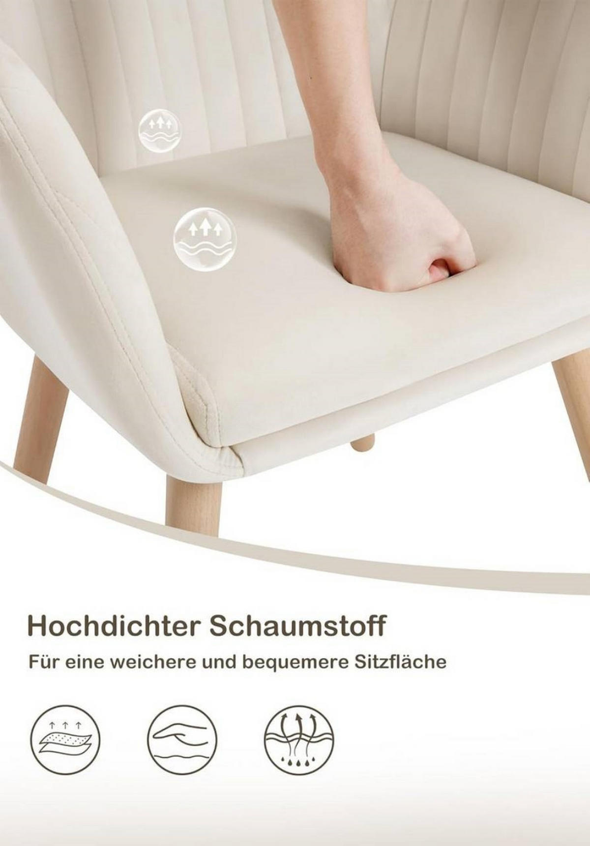 ESSZIMMERSTUHL 4er-Set, Samt, Massivholz, Creme - Creme/Naturfarben, Holz/Textil (42/81/50cm) - Woltu