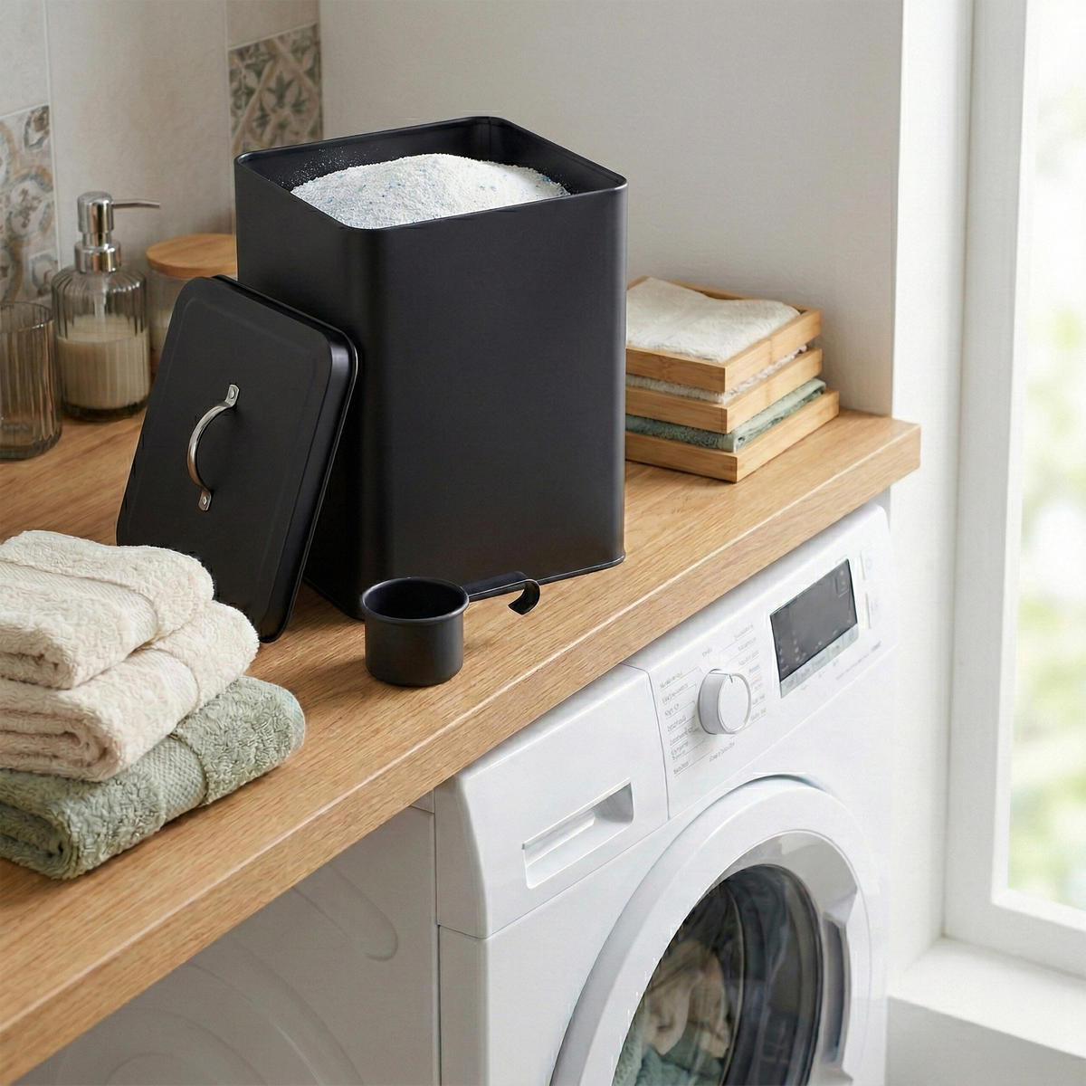 BOX na pranie - čierna, kov (18/25.5/15.5cm) - Relaxdays