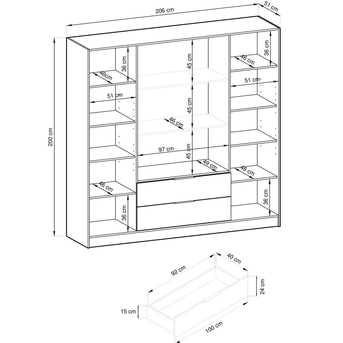 DREHTÜRENSCHRANK CATERINA 206/200/51 cm 4-türig Graphitfarben - Graphitfarben, Holzwerkstoff (206/200/51cm) - MASSENO