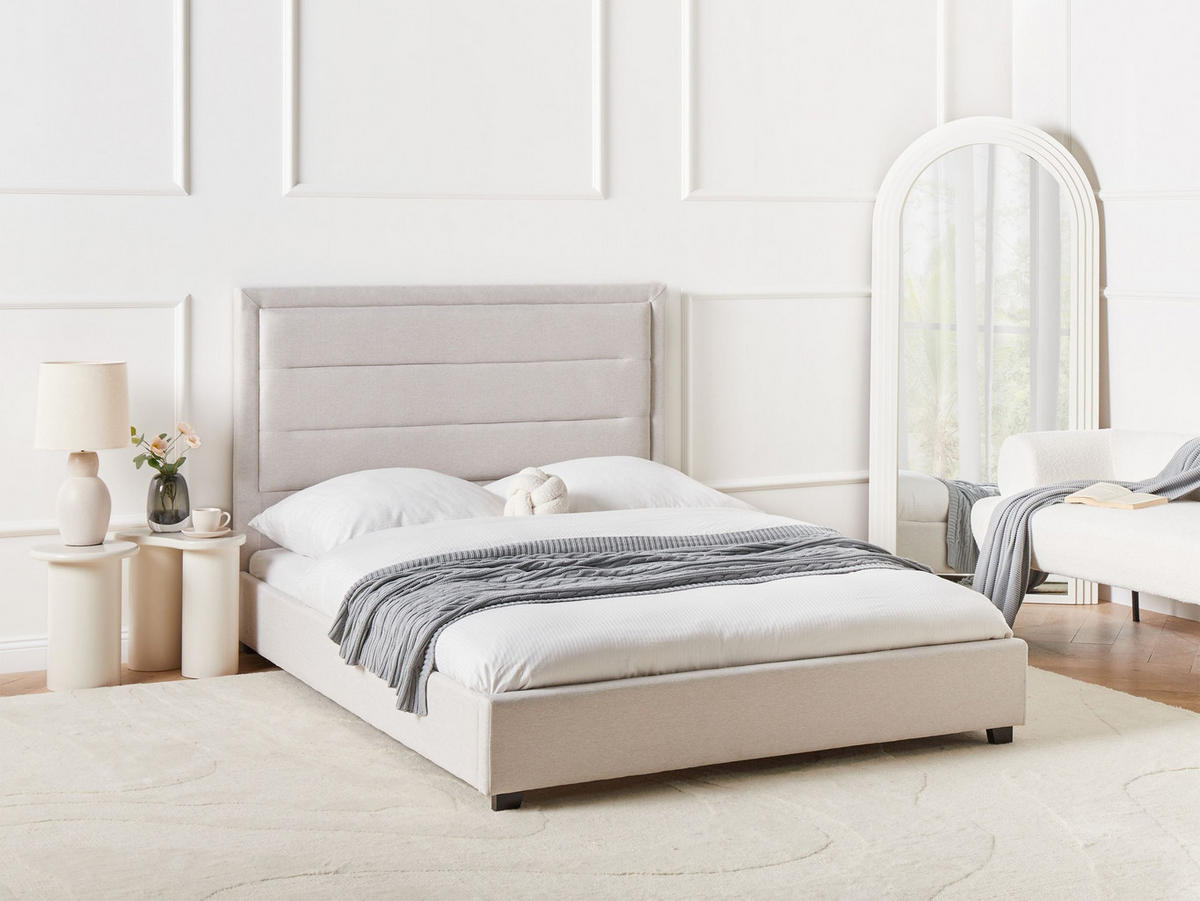 BETT mit Lattenrost 140/200 cm Hellbeige Rouen - Beige/Schwarz, Textil (140/200cm) - Beliani