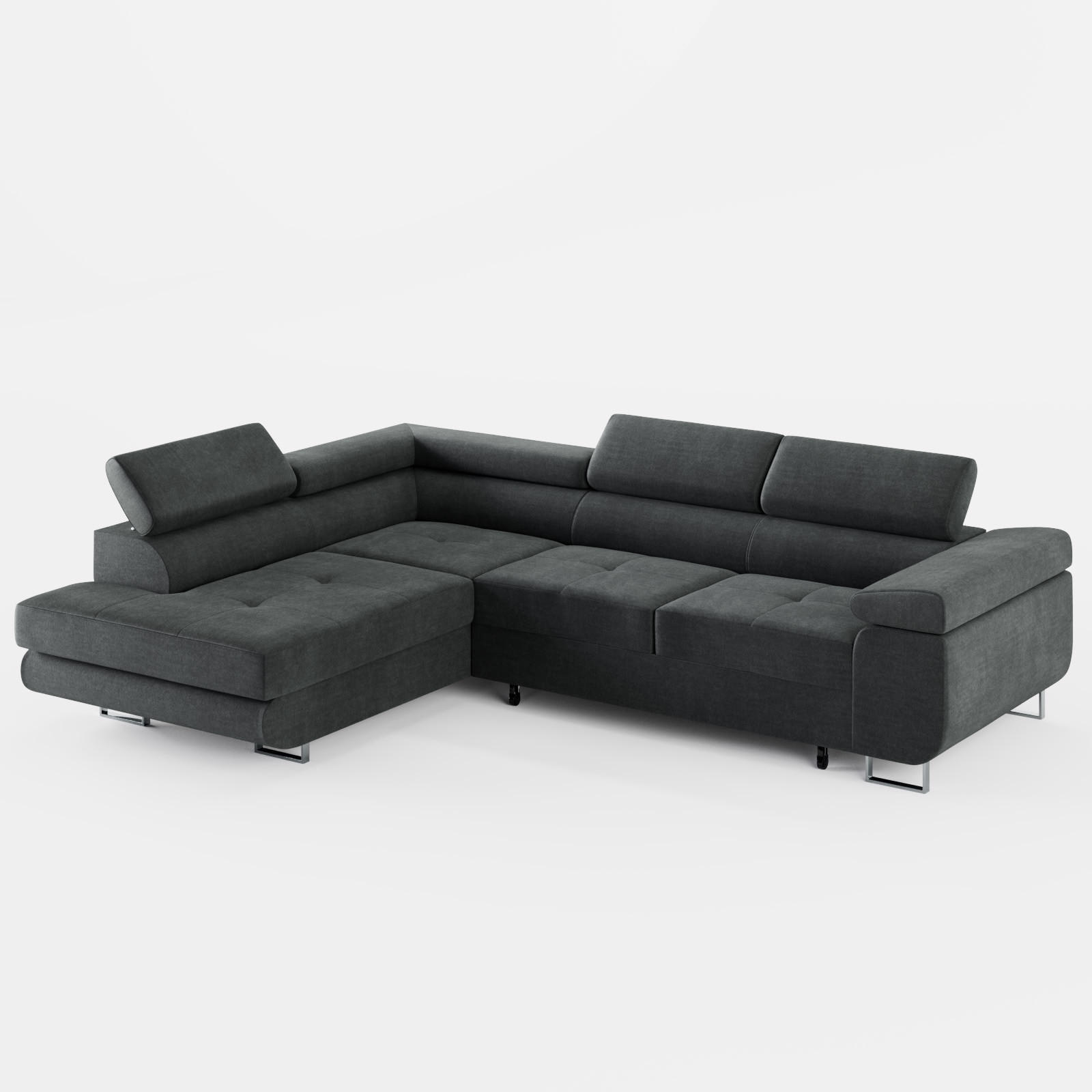 ECKSOFA VEMO EDGE Links Dunkelgrau Velour-Stoff mit Bettkasten und Schlaffunktion - Dunkelgrau, Textil (270/200cm) - Barchello