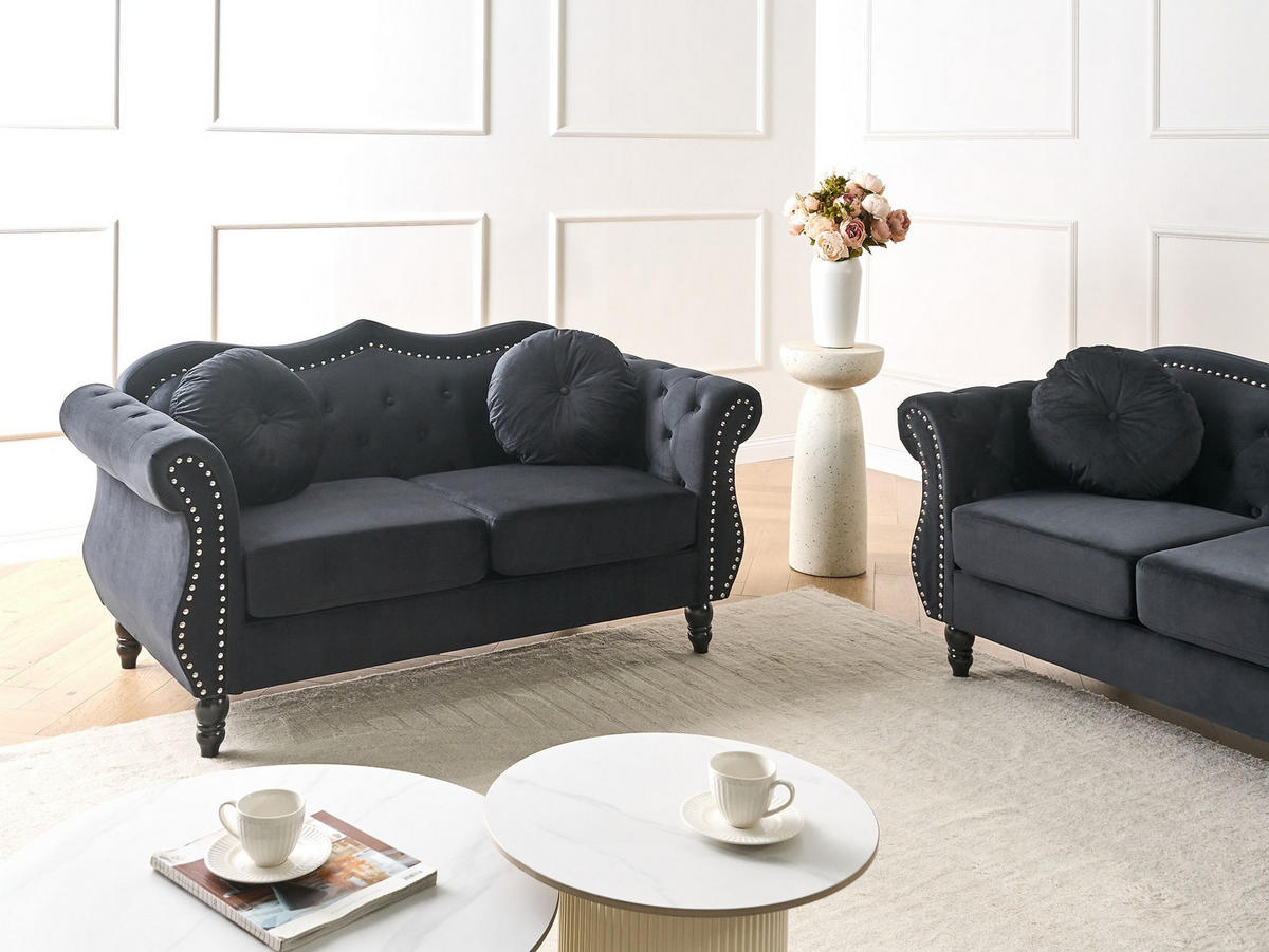 2-SITZER-SOFA Samtstoff Schwarz Skien - Schwarz, Textil (166/86/83cm) - Beliani