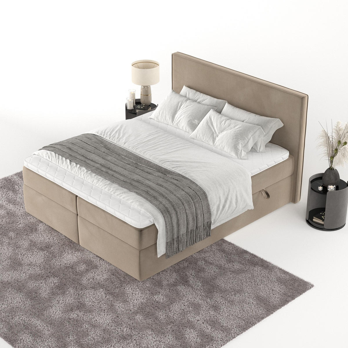 BOXBETT Nuvia 180/200 cm Taupe im Paros Stoff - Taupe/Schwarz, Holz/Holzwerkstoff (180/200cm) - AltaBeds