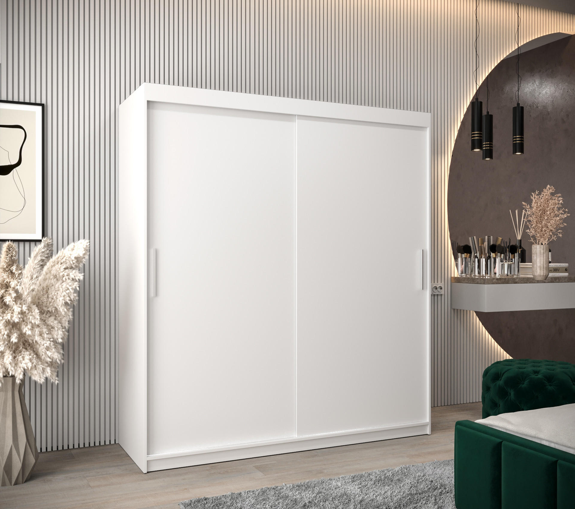 SCHWEBETÜRENSCHRANK 200/180/62 2-türig - Silberfarben/Weiß, Holz/Kunststoff (180/200/62cm) - MÖBEL KRYSPOL