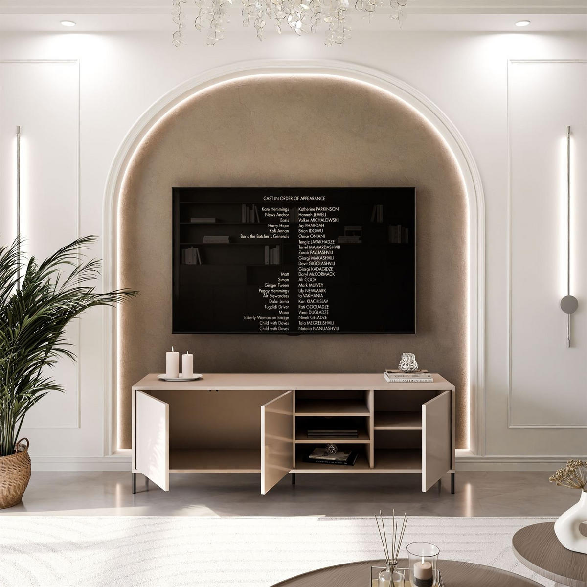 TV-SCHRANK SANAYI Kaschmir Hochglanz – gerade schwarze Beine - Kaschmir, Holzwerkstoff (156/60/38cm) - Lookway