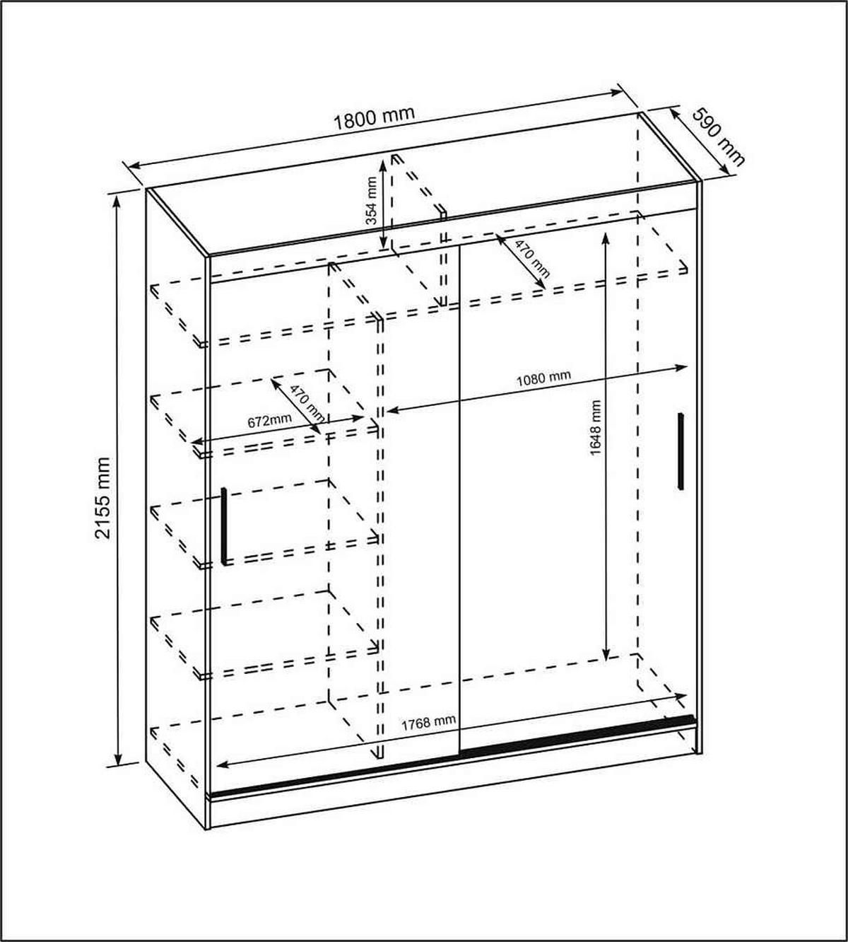 SCHIEBETÜRENSCHRANK 180 Sonoma oak mit Spiegel 180x59x215,5 cm - Sonoma Eiche, Holzwerkstoff (180/215.5/59cm) - Mobelsta