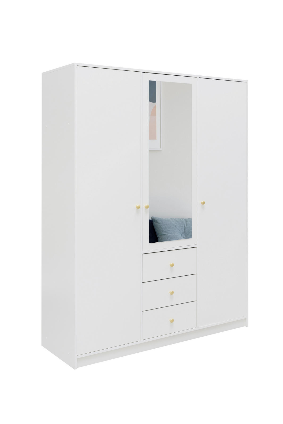 DREHTÜRENSCHRANK GALIO 149/200/57,5 cm 3-türig mit Spiegel Weiß - Weiß, Holzwerkstoff (149/200/57.5cm) - MASSENO