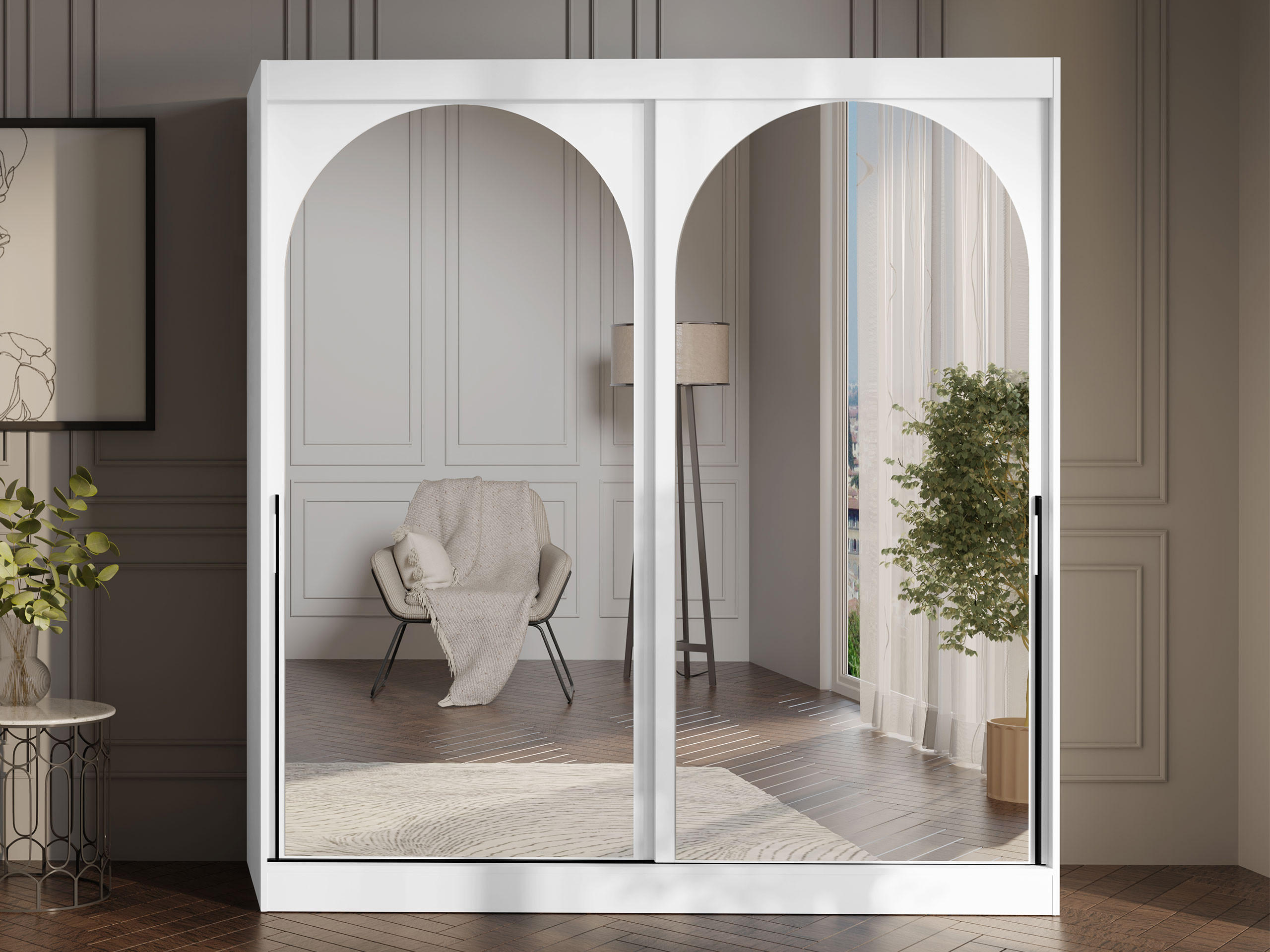 SCHIEBETÜRENSCHRANK Modin 200 - Schwarz/Weiß, Holzwerkstoff/Kunststoff (200/216/65cm) - MIRJAN24