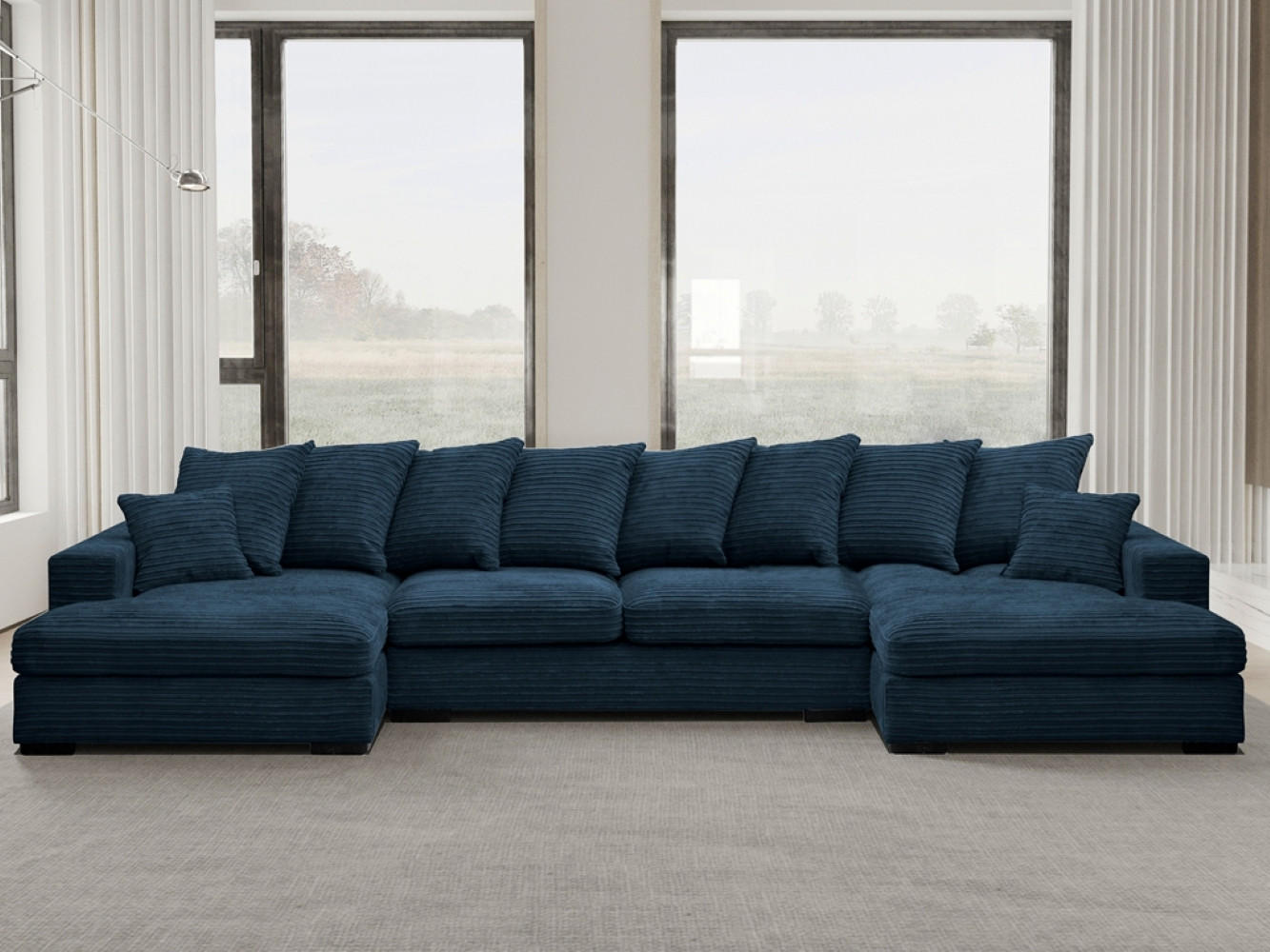 ECKSOFA mit Schlaffunktion und Bettkasten Couch U-form Gabon Stoff Zoom Blau - Blau, Holz (373/155cm) - Kaiser Möbel