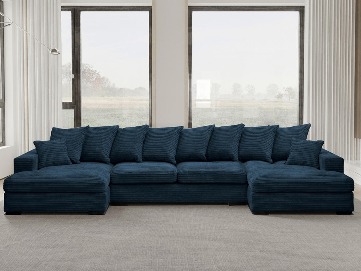 ECKSOFA mit Schlaffunktion und Bettkasten Couch U-form Gabon Stoff Zoom Blau - Blau, Holz (373/155cm) - Kaiser Möbel
