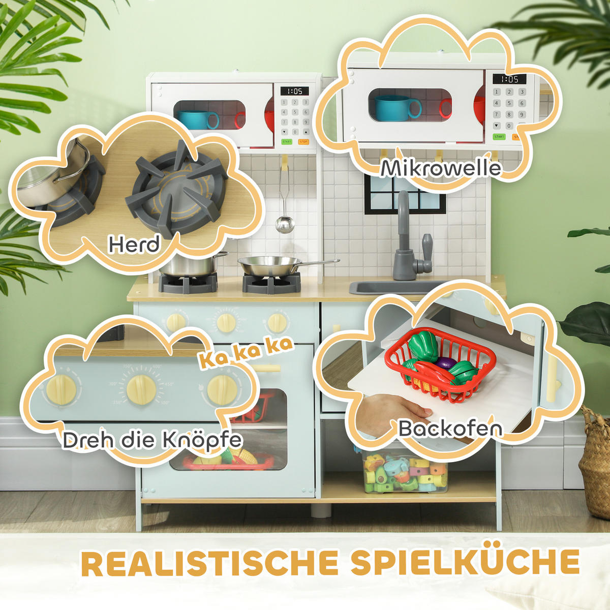 SPIELKÜCHE - Blau, Holzwerkstoff/Metall (72/33/85.2cm) - AIYAPLAY