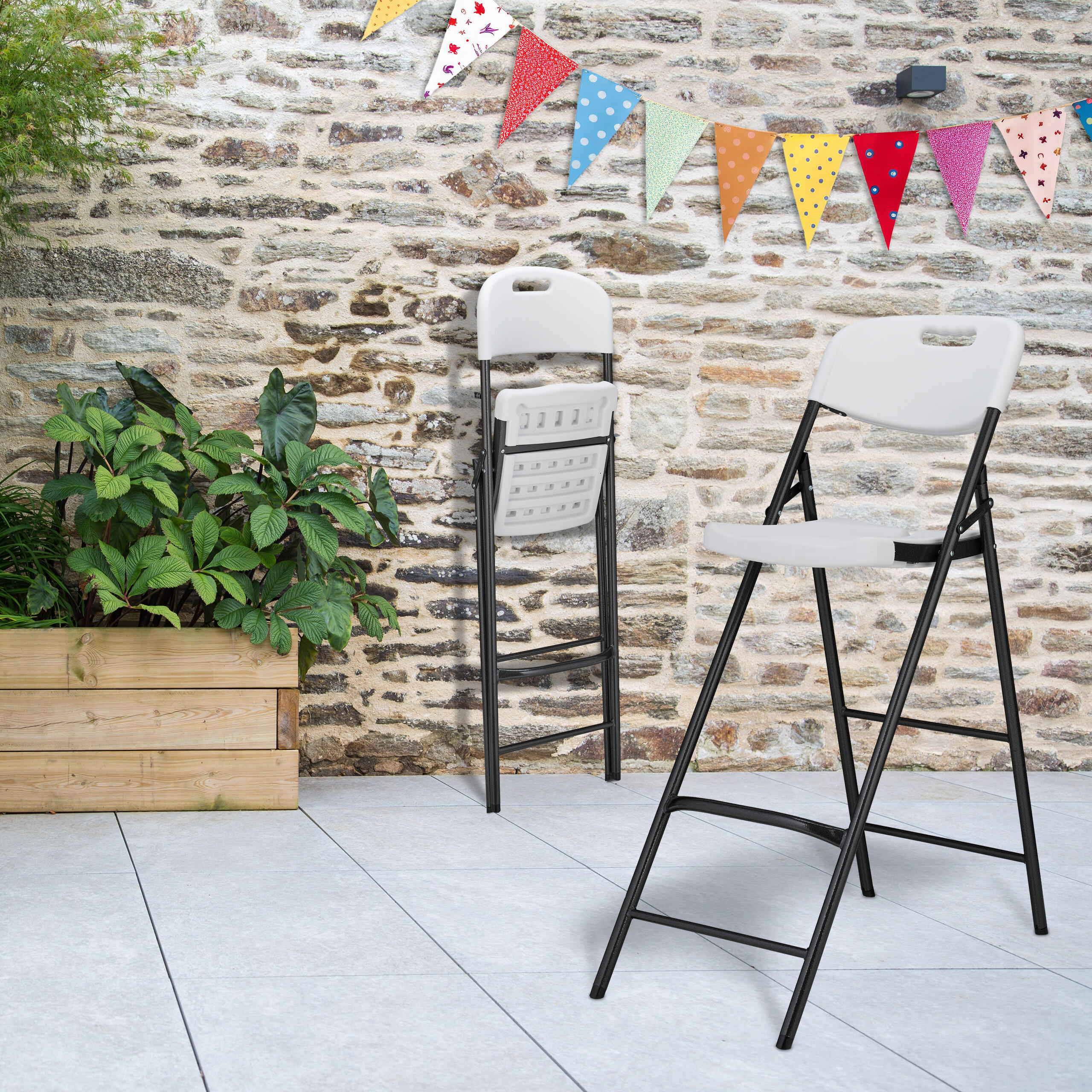 2XBARHOCKER - Schwarz/Weiß, Kunststoff/Metall (44.5/118/82cm) - Relaxdays