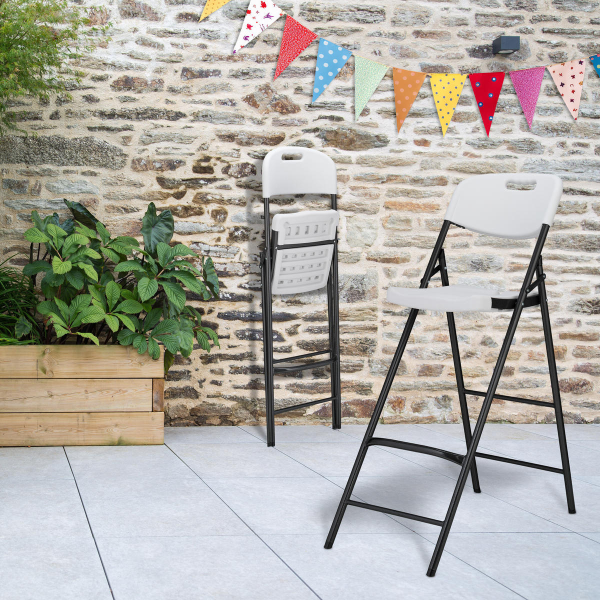 2XBARHOCKER - Schwarz/Weiß, Kunststoff/Metall (44.5/118/82cm) - Relaxdays