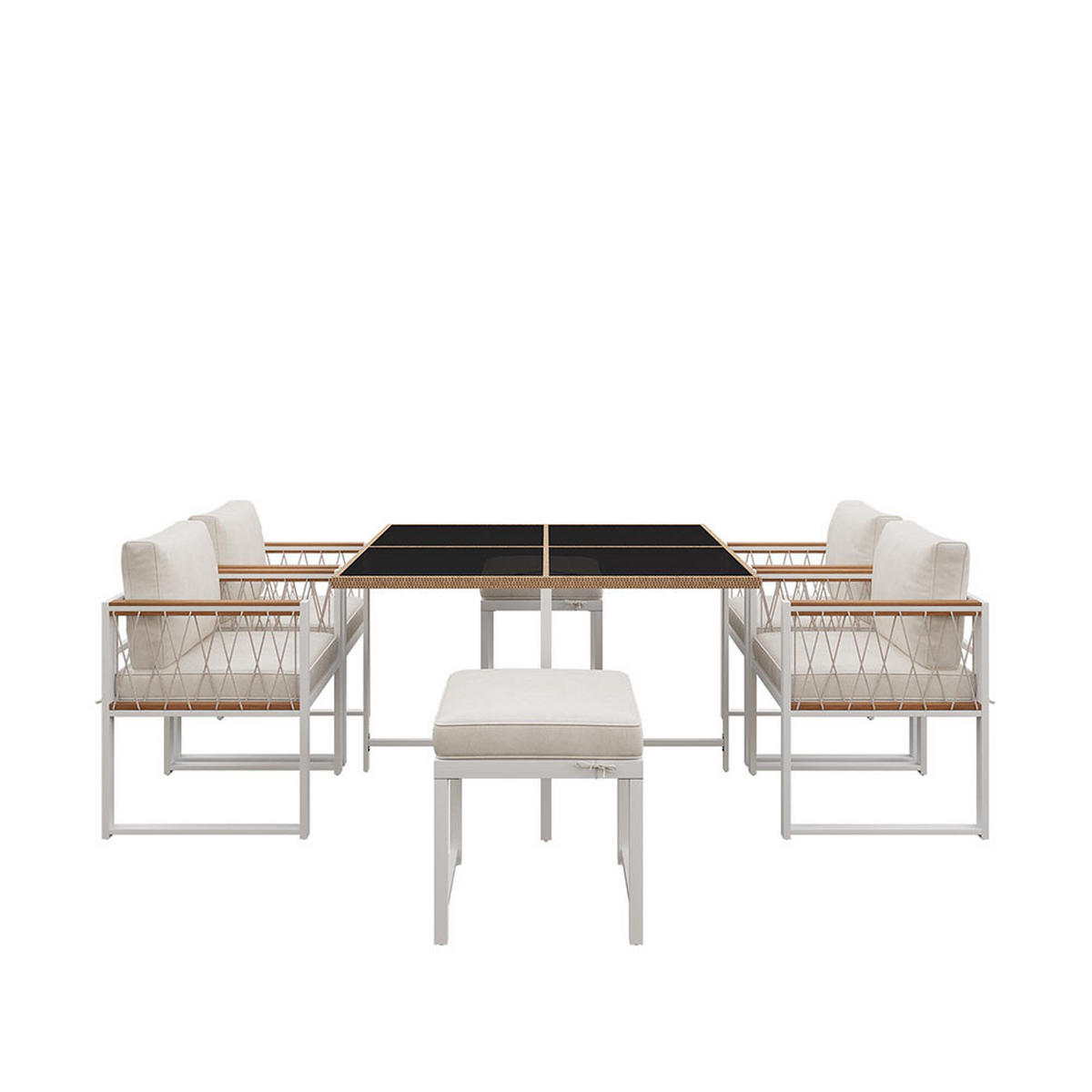 DINING-LOUNGESET für 6 Personen，Weiß - Weiß, Metall - KOMHTOM